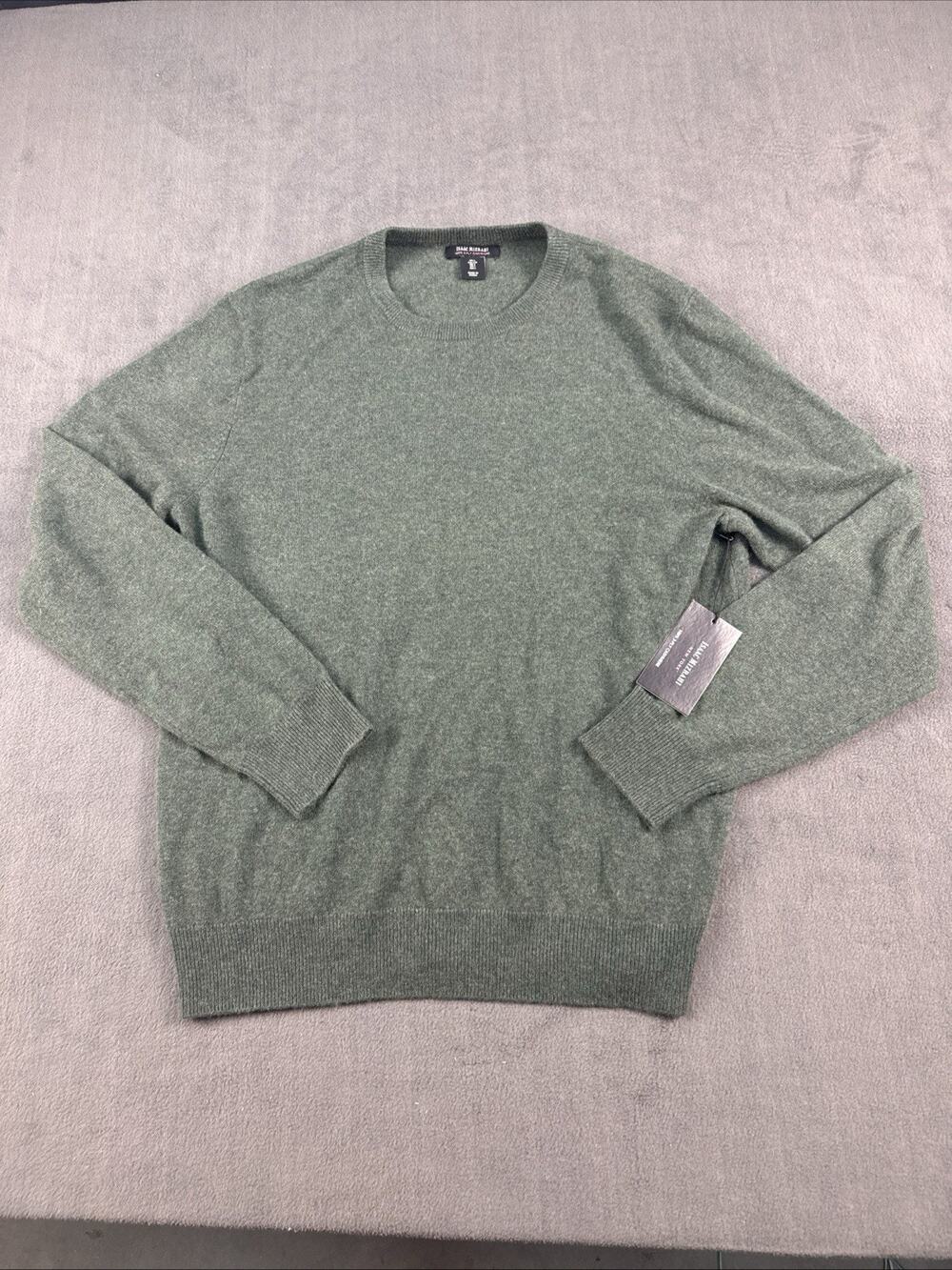 Isaac Mizrahi 100% Cashmere Men’s Sweater – Classic Green Crew-Neck Large